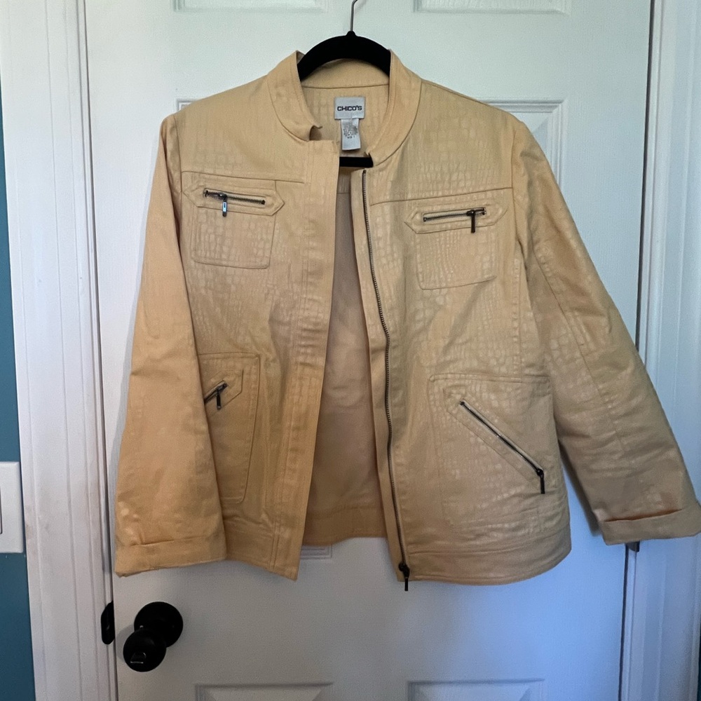 Chico's Light Tan Jacket with Zipper Accents